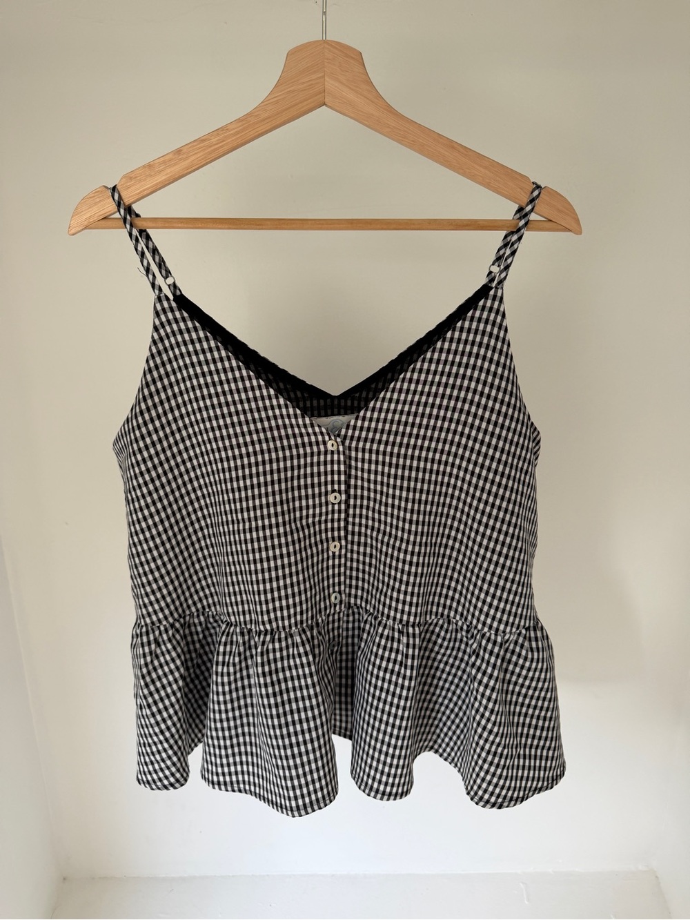Jun & Ivy Black & White Gingham Peplum Tank Top with Button Front Medium